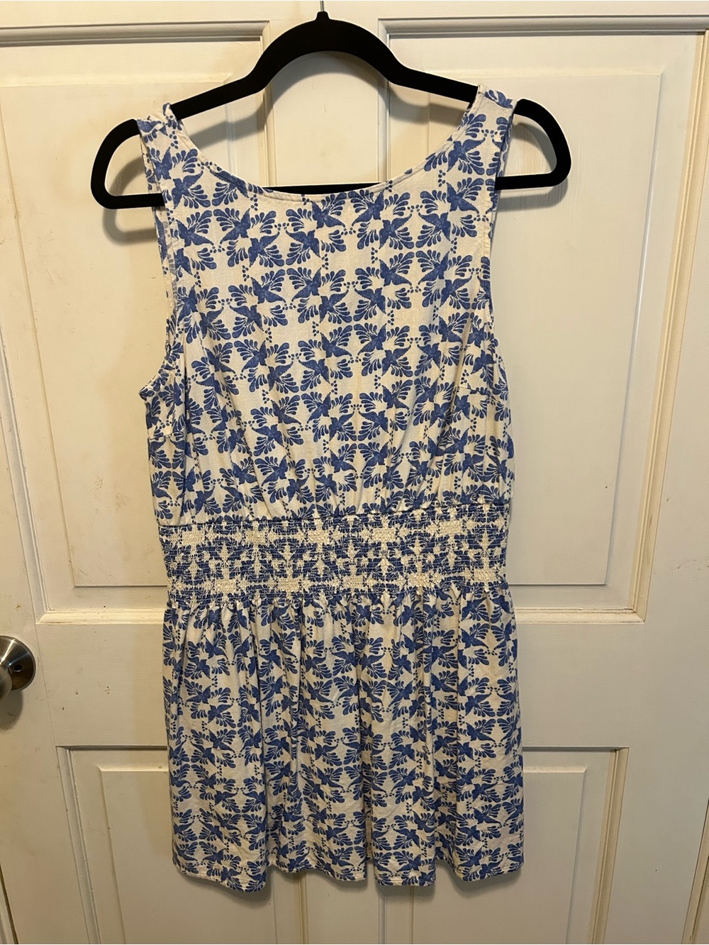 Universal Thread White and Blue Floral Smocked Waist Mini Dress